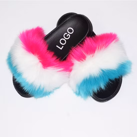 Sys016 Sandalia de lujo, zapatilla para mujer, chanclas con pelo peludo con plataforma de piel, diamantes de imitación ostentosos, tobogán de piel sintética esponjoso colorido