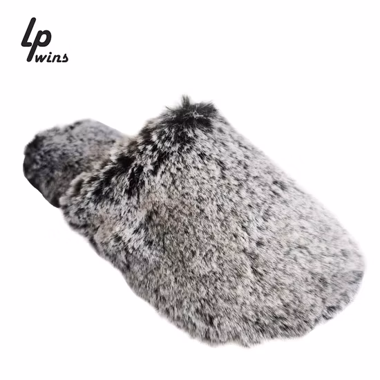 Diapositivas de piel sintética peludas de conejito de lujo baratas para damas, zapatillas peludas planas para mujer al por mayor Diapositivas de piel rosa de felpa para interiores